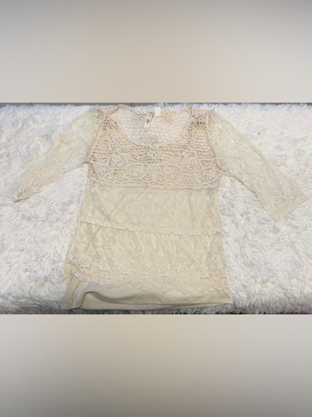 Adiva Cream Crochet Lace Overlay Top